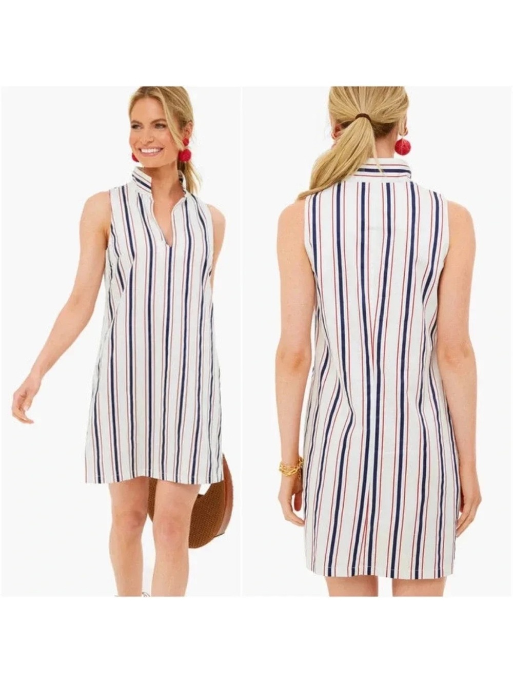 Tuckernuck Clifton Sleeveless Collared Dress Red White & Blue Size Medium
